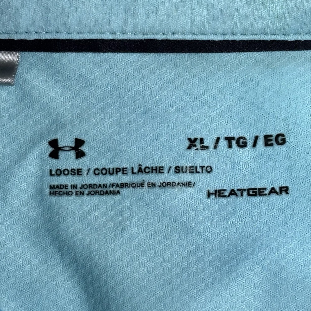 Under Armour Heatgear Short Sleeve Golf Polo Shirt Blue Striped Size XL Loose - Picture 7 of 11